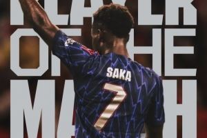 1进球2关键传球,萨卡当选阿森纳1-0AC米兰一役队内最佳