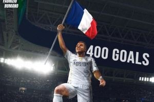  姆巴佩达成职业生涯400球里程碑，罗马诺社媒晒海报祝贺